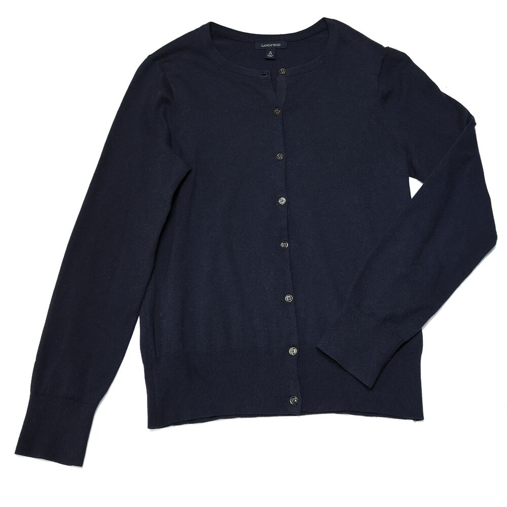 Lands End Women's Size S Navy Fine Gauge Cardigan Sweater Classic Preppy